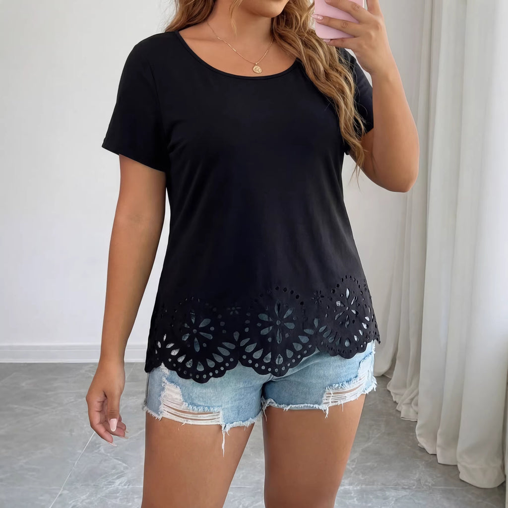 Plus Size Women T shirt Casual Slim Fit Figure Flattering round Neck Tight Sexy Summer Top
