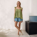 Ruffled Flounced Sleeve Camisole Pleated Design Loose All