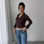 Women's Faux Fur Collar Button Front Top