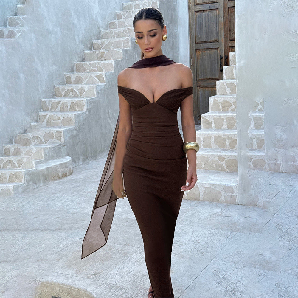 Women's Strapless Ruched Backless Bodycon Dress