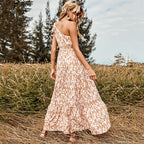 One-Shoulder Backless Printed Swing Dress