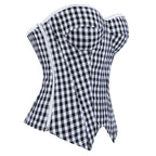 Retro Black White Lattice Pattern Tube Top Body Shaping Waist Slimming outside Wear Inner Wear Strapless Top Side Zipper Belt