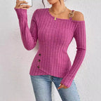 Asymmetric Hem Off-Shoulder Long Sleeve Top