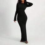 Women's Crew-Neck Cutout Backless Long-Sleeve Bodycon Maxi Dress