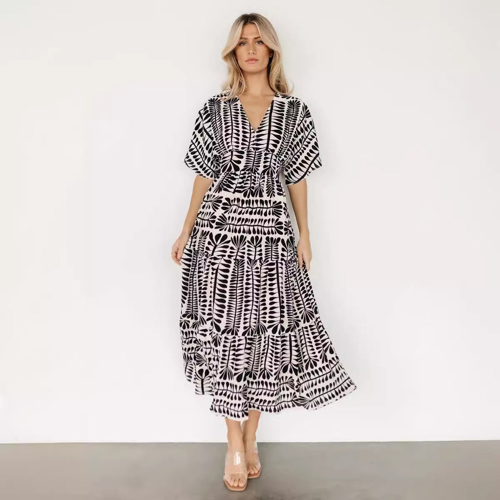 Striped Bohemian Short-Sleeve Dress