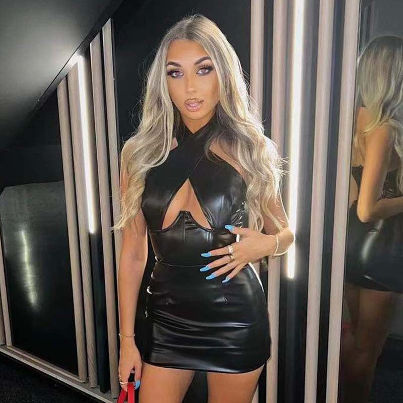 Women's Autumn Winter Popular Halter Sexy Topless Slimming Sheath Sleeveless Dress Women