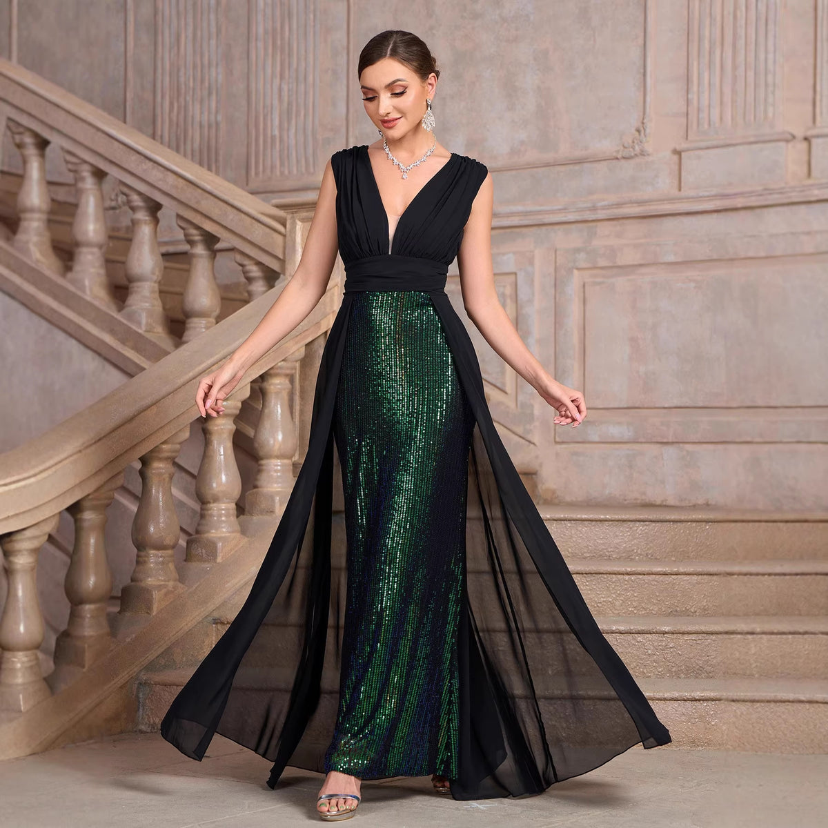 Women's Sequin Dress Long Cocktail Slim Fit Evening Long Dress