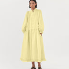 Small Stand Collar Cotton Linen Long Sleeve Elegant Dress