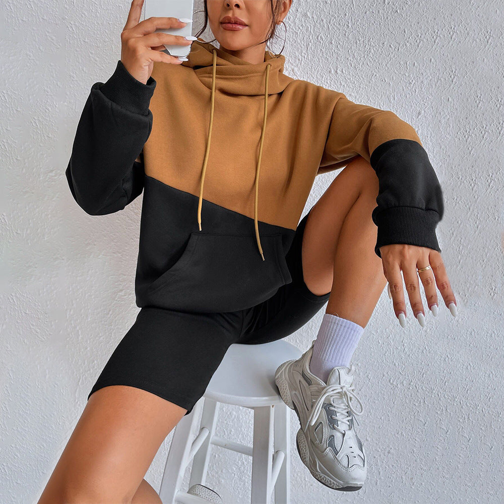 Loose Street Sweatshirt Contrast Color Hooded Long Sleeve Top