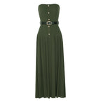 Strapless Belted Knit A-Line Maxi Dress