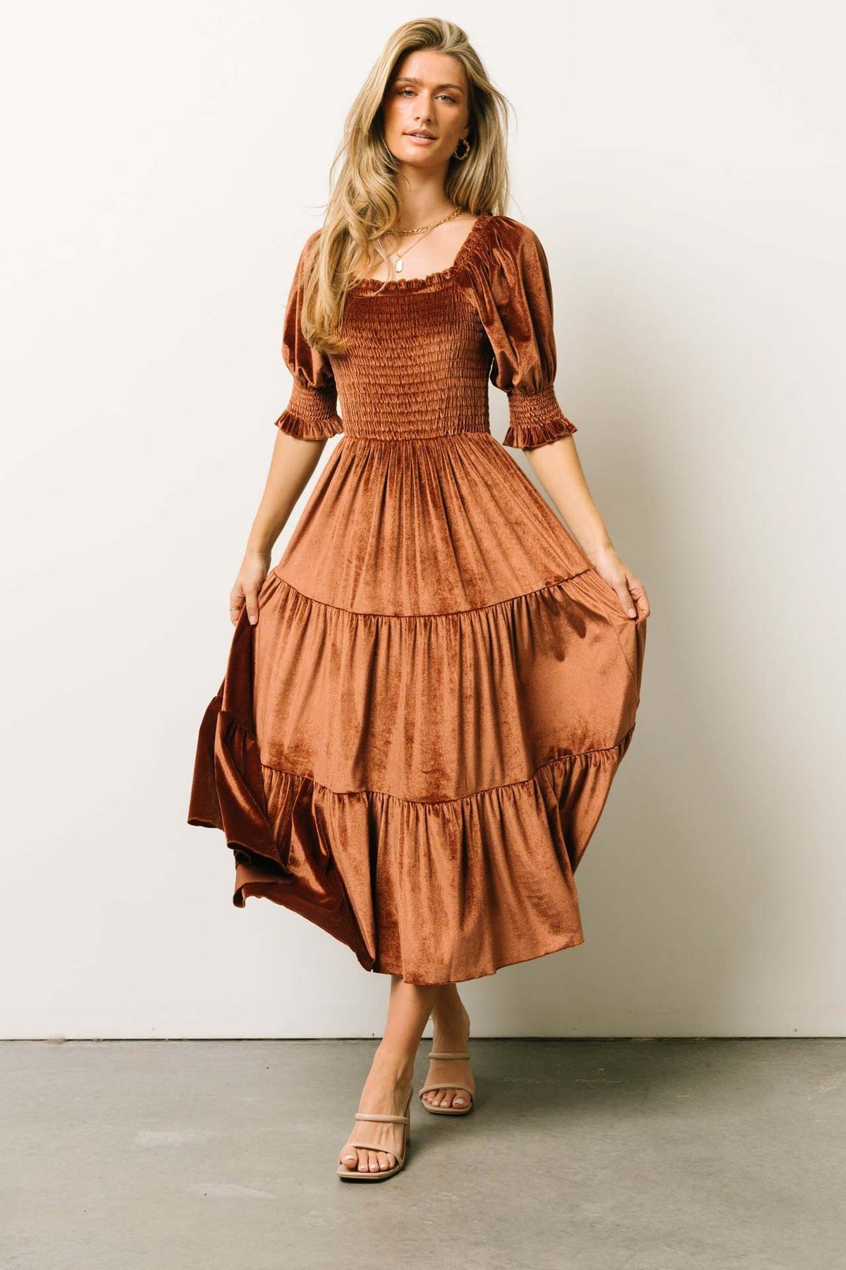 Women's Gold Velvet Ruffle Dress