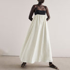 Black White Contrast Sling Dress Backless Long