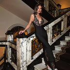 Deep V Lace Cutout Bodycon Maxi Dress