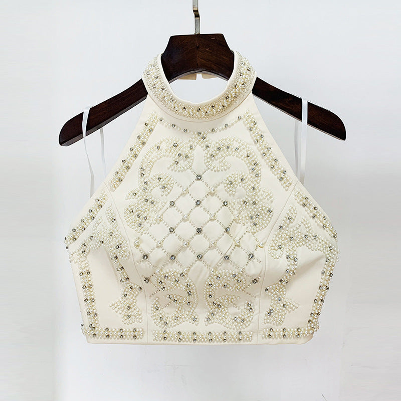 Goods Stars Embellished Beads Diamond Metal Sheet Halterneck Vest Top Dress