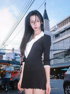 Women's Collared Pleated Two-Piece Dress Set