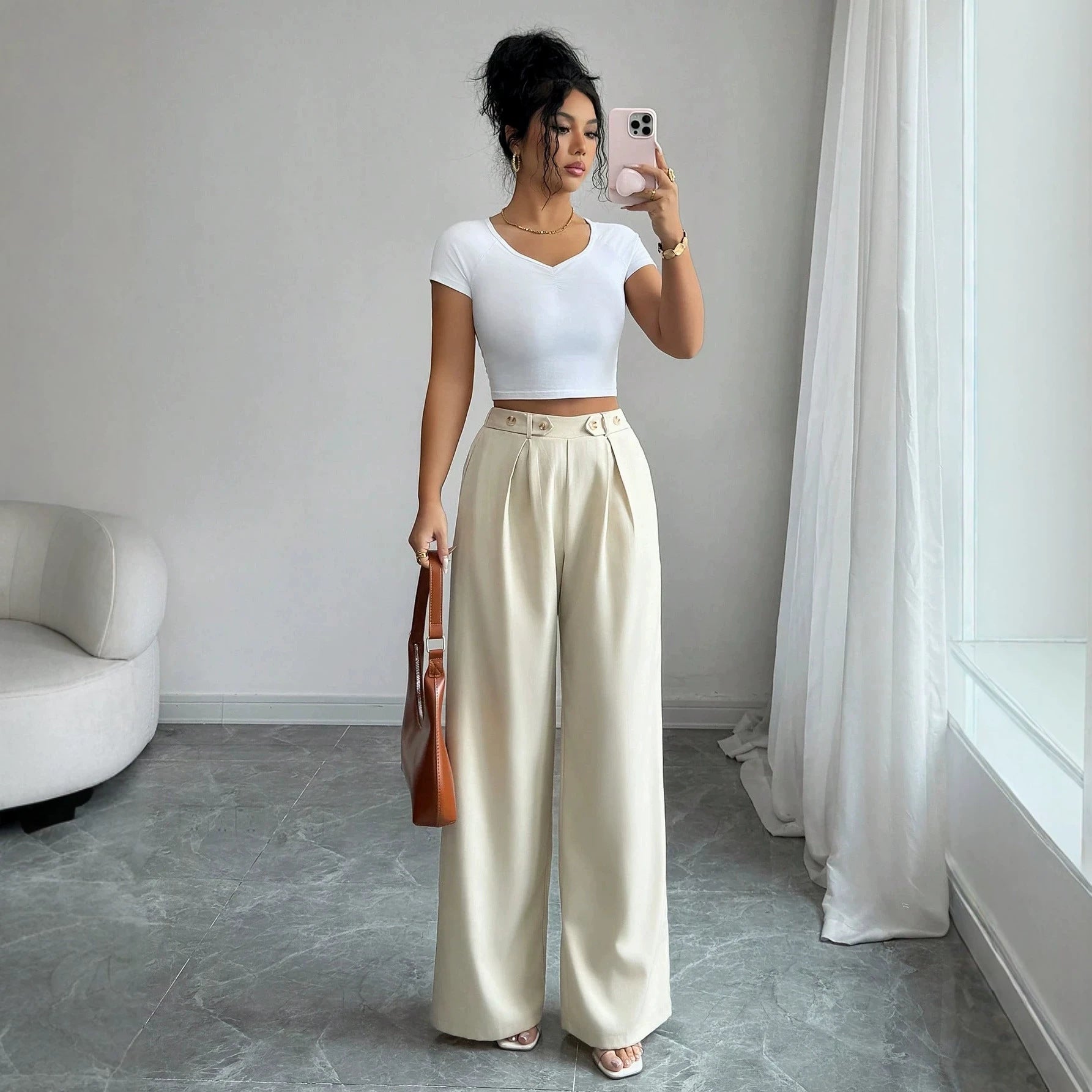 Slimming Elegant Pants WL Straight Pants, HW Drooping