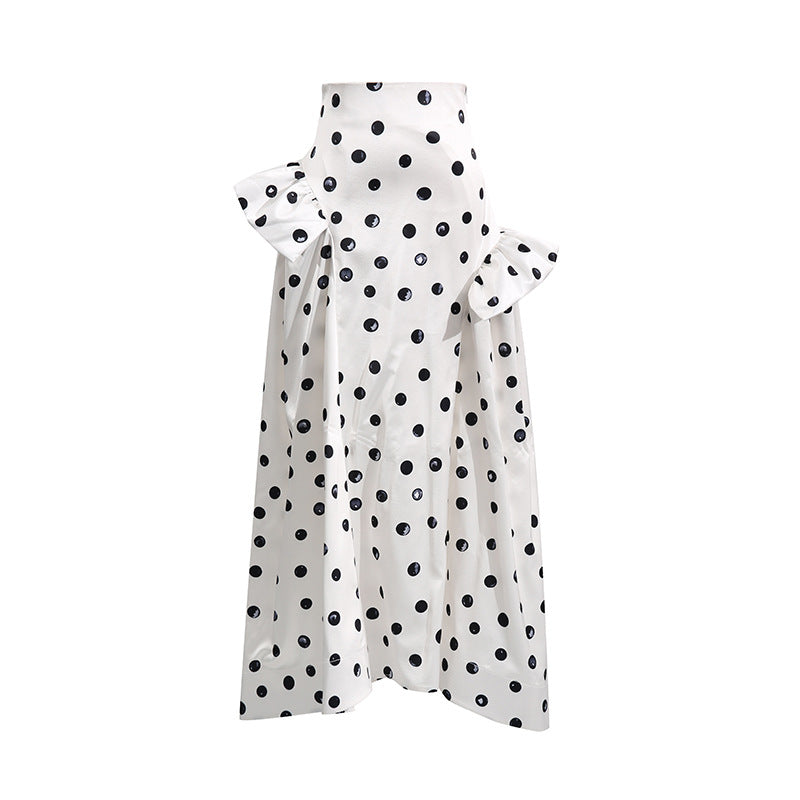Elegant Sweet Black Polka Dot Pleated Slim Design Skirt