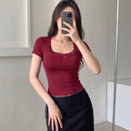 Women's Lace Bow Short-Sleeve T-Shirt