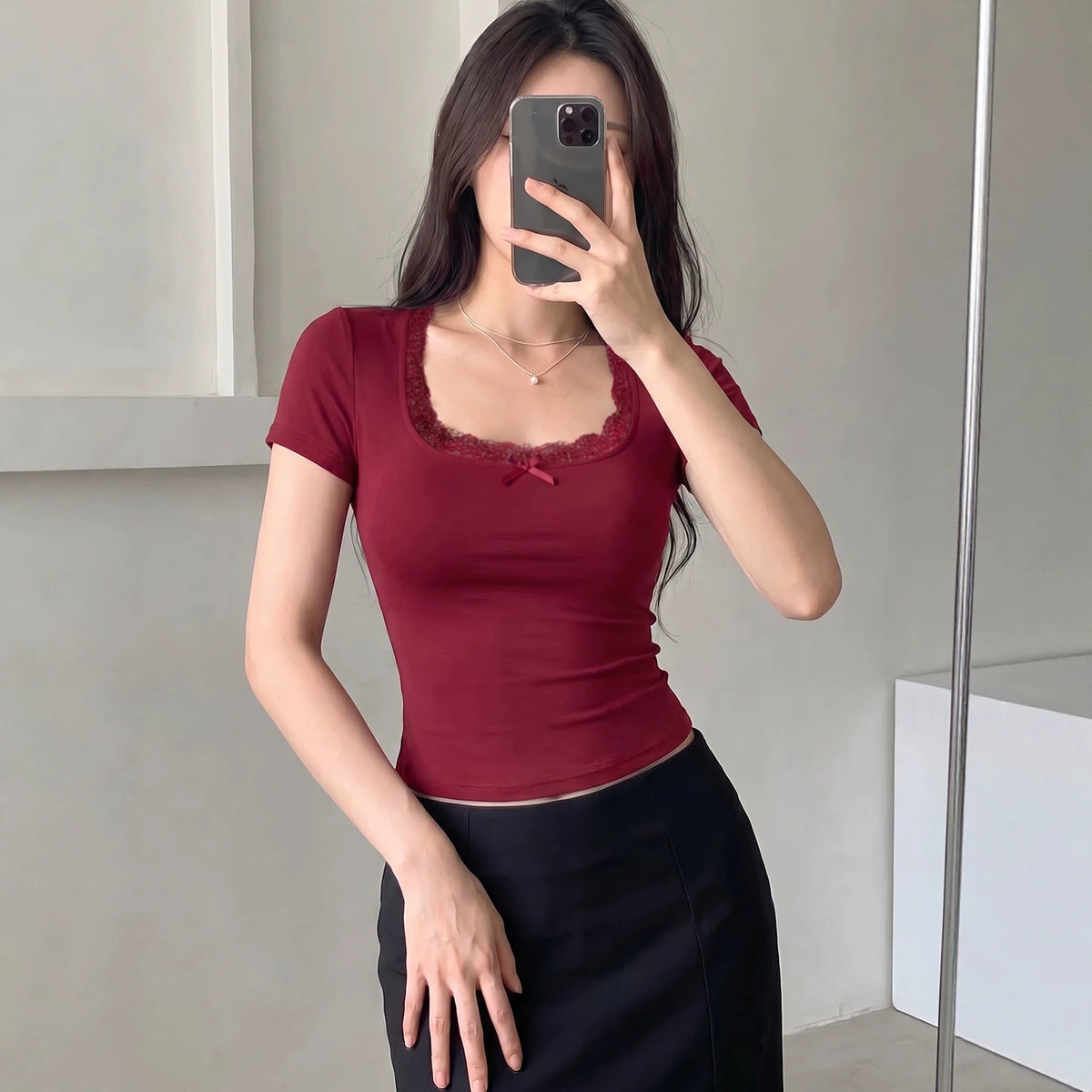 Women's Lace Bow Short-Sleeve T-Shirt