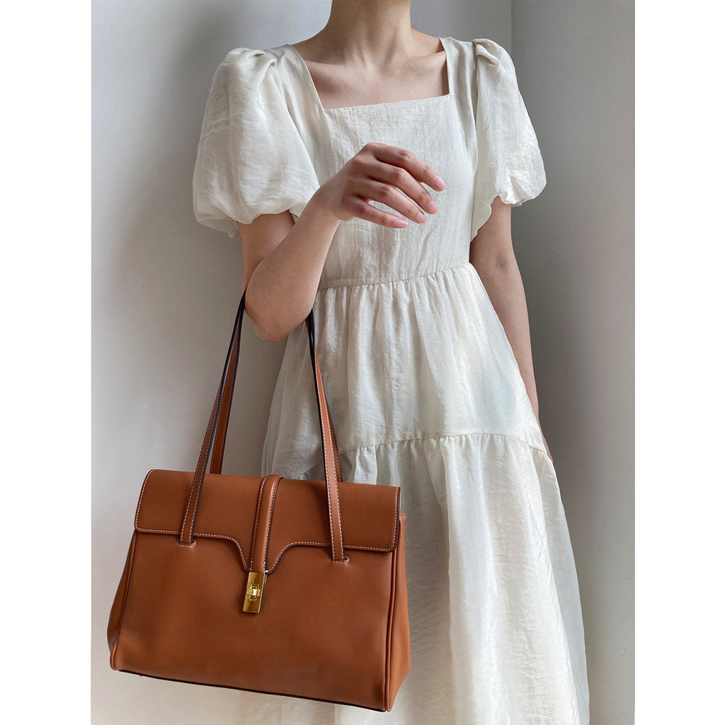 Square-Neck Puff Sleeve High-Waist Net Yarn Mid Length Dress