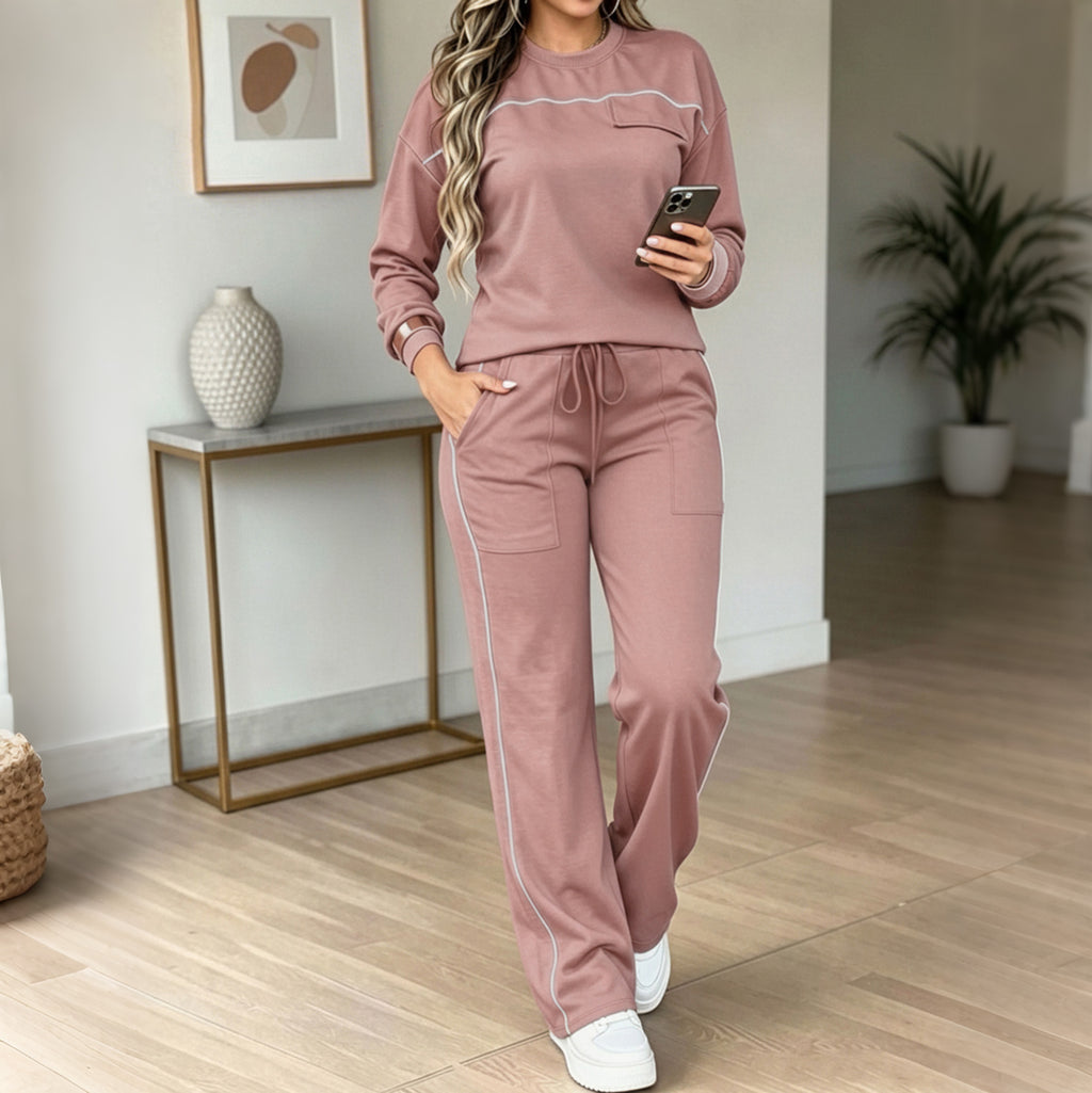 Women's Autumn Casual Office Drawstring High Waist Multi Pocket Set