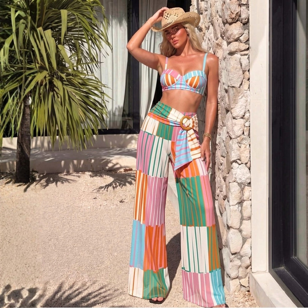 Women's Striped High Waist Bikini