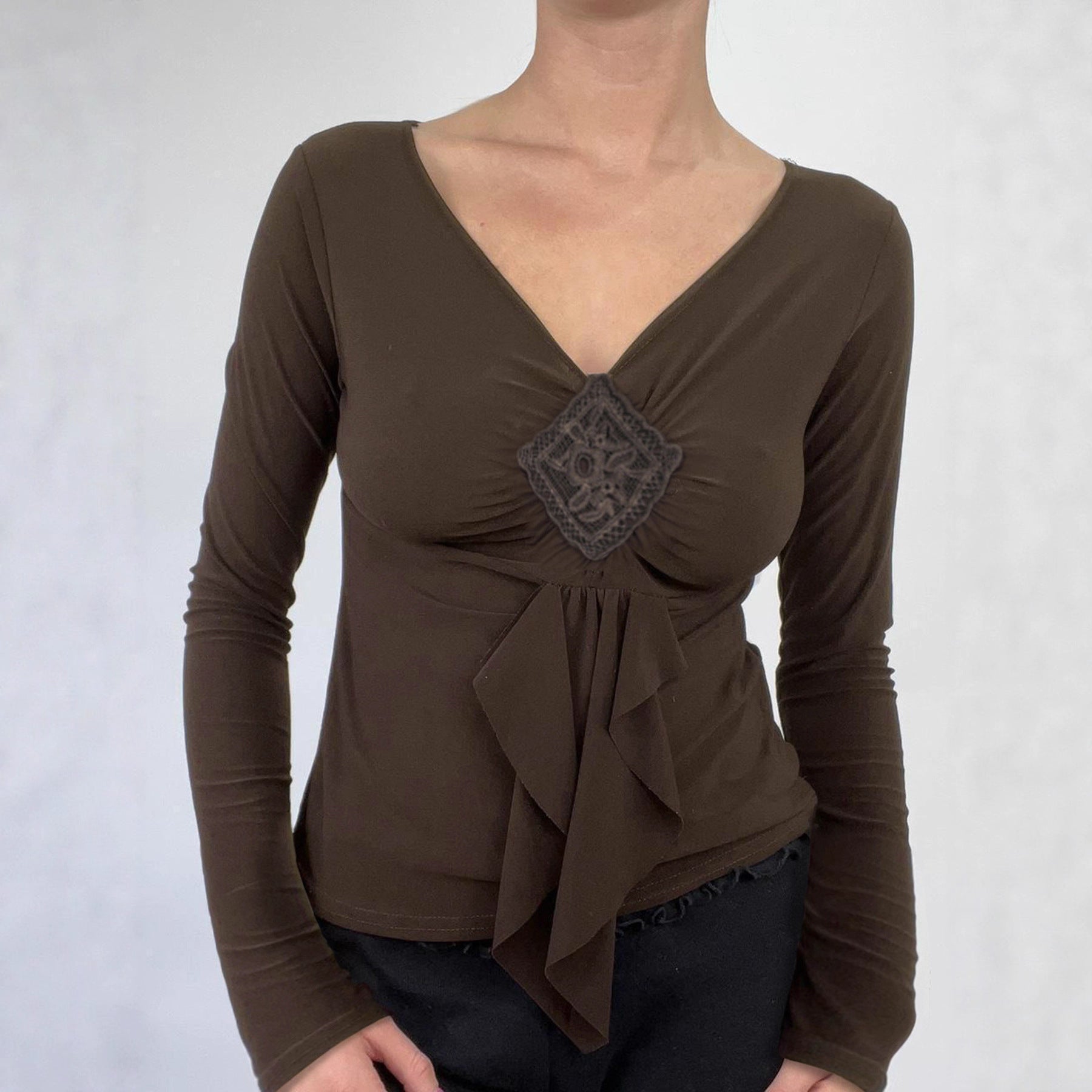 Women's Retro Asymmetric Pleated Long Sleeve Top