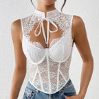 Boned Lace-Up Corset Vest Top