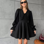 Black Collared Bell-Sleeve Dress