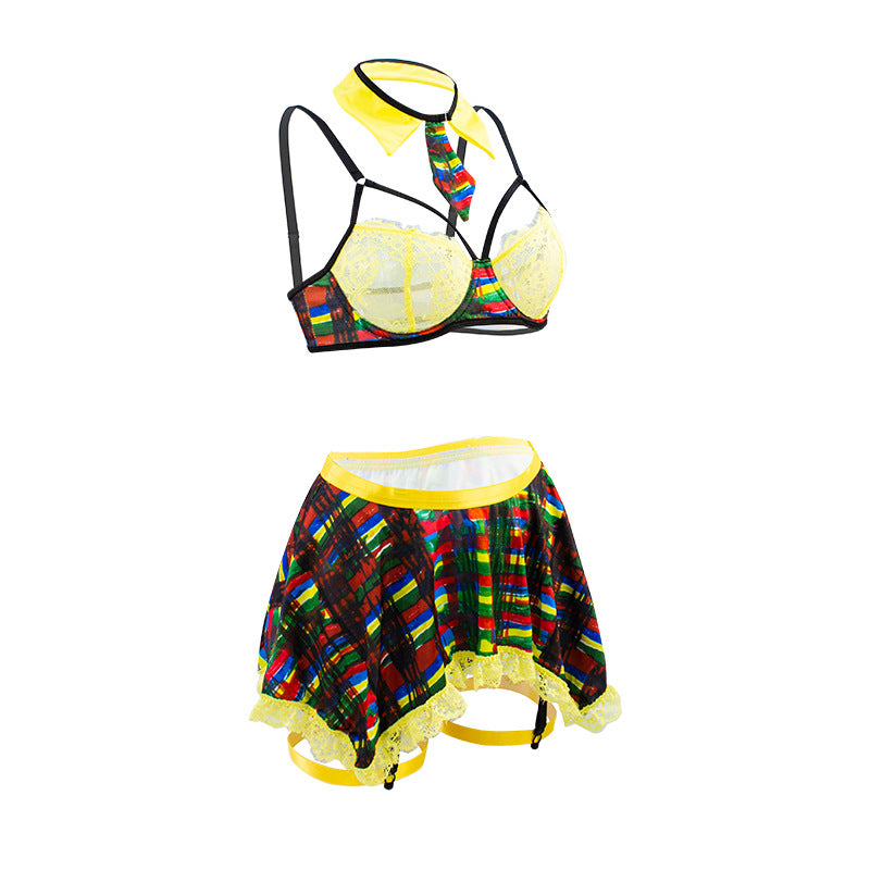 Contrast Color Split Sexy Lingerie Big Chest Small Skirt Sexy Set