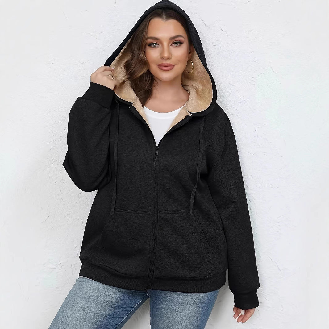 Women's Plush Hooded Zip-Up Coat