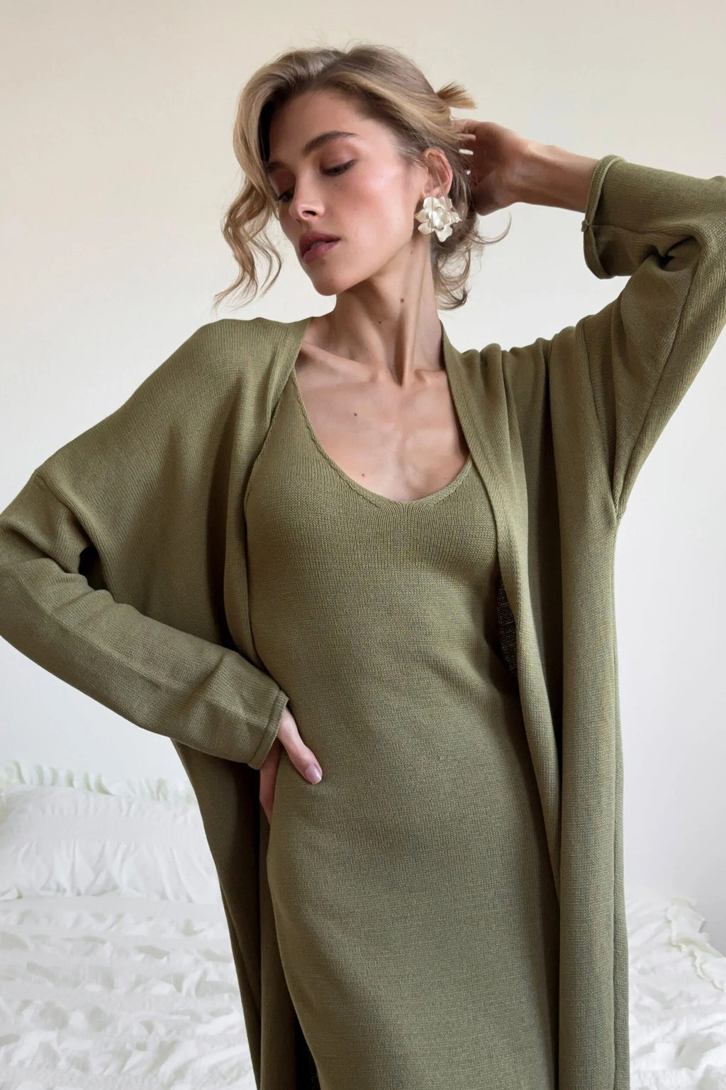 Army Green Cotton Two-Piece Set