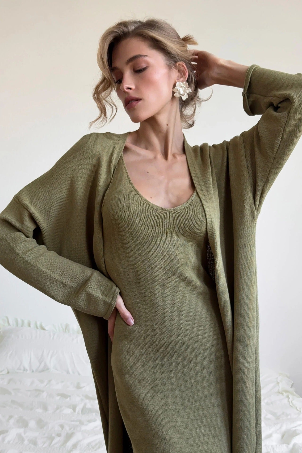 Army Green Cotton Two-Piece Set