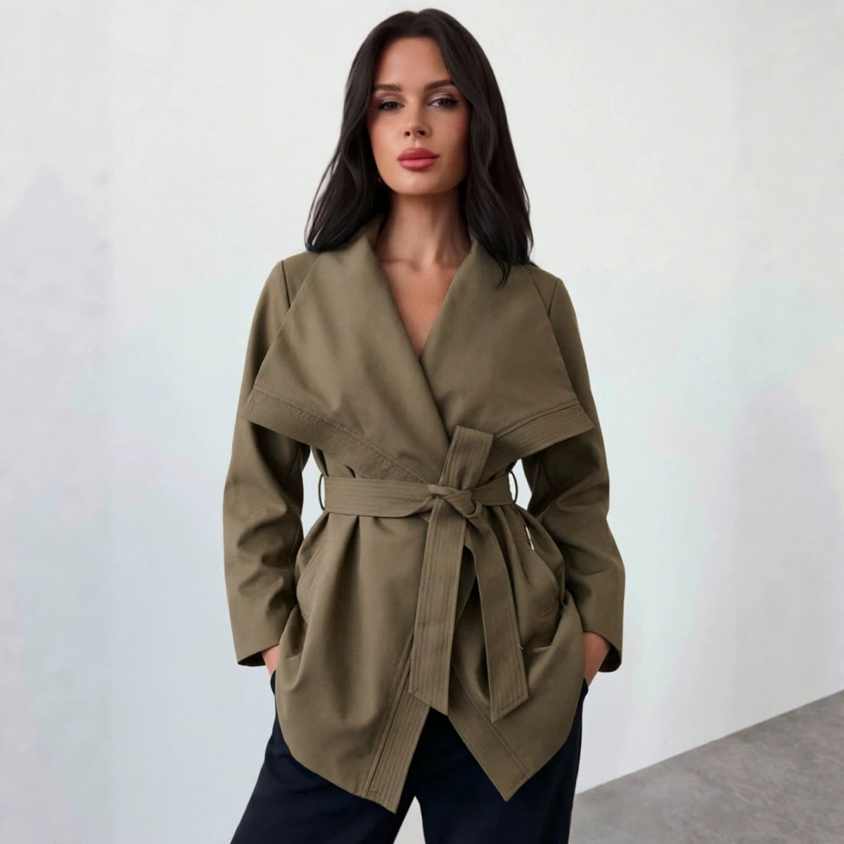 Retro Collared Short Trench Coat