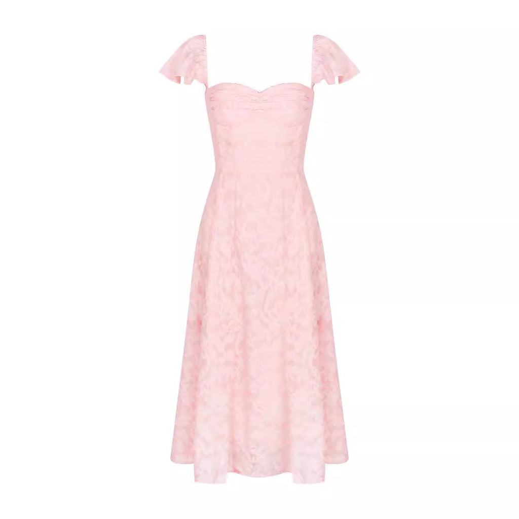 Pink Sweetheart Ruched Short-Sleeve A-Line Midi Dress
