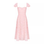 Pink Sweetheart Ruched Short-Sleeve A-Line Midi Dress