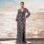 Women's V-Neck Sequin Split Evening Maxi Dress