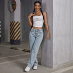 Light Blue Snowflake Washed Low Waist WL Jeans Women Back