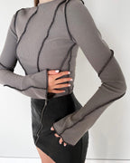 Women's Neck Bell Sleeve Sunken Stripe Top Bottoming Long Sleeve