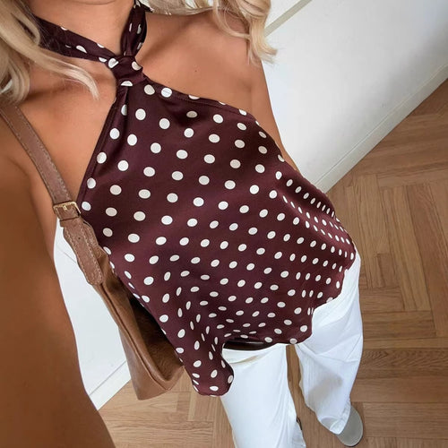 Women clothing summer polka dot brace vest cute girl halterneck sexy top