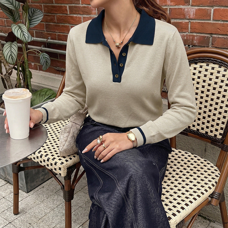 Women's Contrast Collar Knit Top