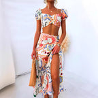 Summer Printed Top Wrapped Chest Skirt Two Piece Suit Amplified craft
