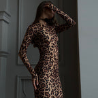 round Neck Long Sleeve Sexy Leopard Print High Waist