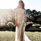 Lace Backless Long Sleeve Bodycon Maxi Dress