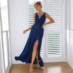Sleeveless Dress Bare Back Lace up Oblique Slit Advanced