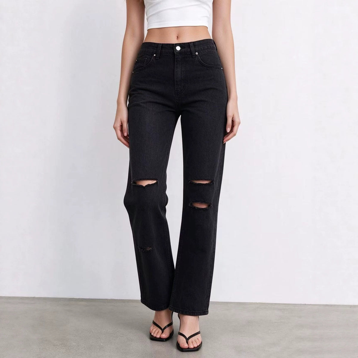 Women's Studded Black Straight-Leg Jeans