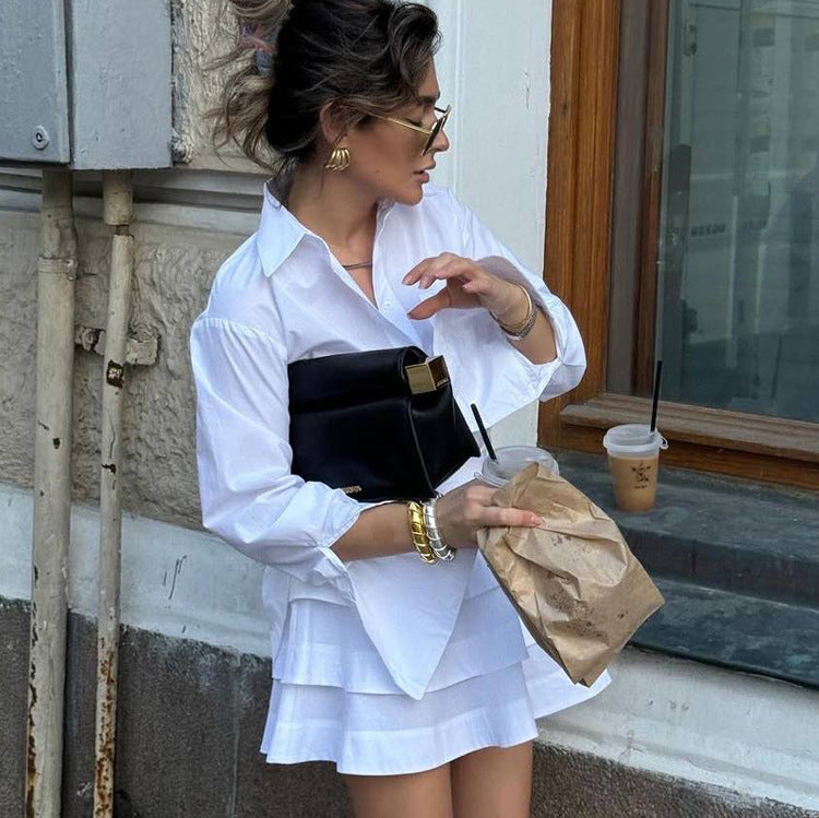 White Shirt & Tiered Skirt Set