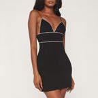 Women's Satin Rhinestone Backless Mini Dress