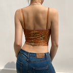 Women’s Brown Printed Mesh Backless Camisole