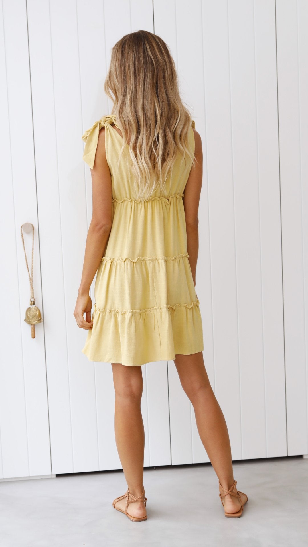 Women's Spring Summer Casual Lace Up Pleated Sleeveless Babydoll Dress Women Clothing